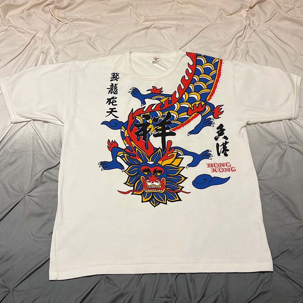 Hong Kong Dragon White Short Sleeve T-Shirt Top Men
